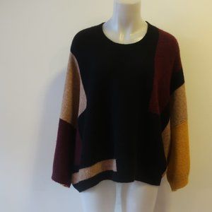 Parrish Black, Tan, Burgundy Oversized Sweater Sz S *